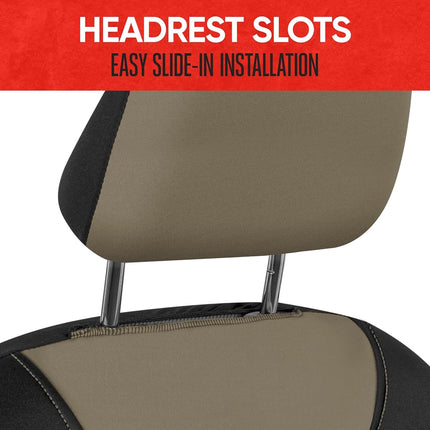 Motor Trend AquaShield Car Seat Covers for Front Seats, Beige – Two-Tone Waterproof Seat Covers for Cars, Neoprene Front Seat Cover Set, Interior Covers for Auto Truck Van SUV