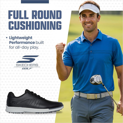 Skechers Men's Tempo Spikeless Waterproof Lightweight Golf Shoe, Black/Grey, 10 Wide