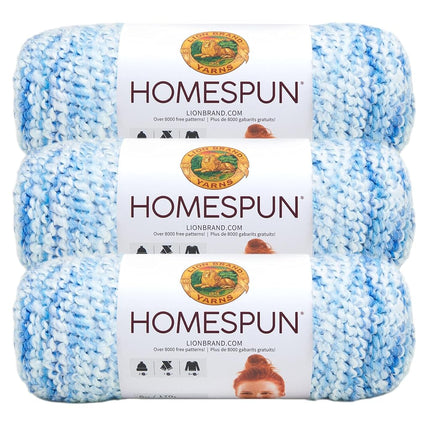Lion Brand Yarn Homespun Yarn, Soft Bulky Yarn for Knitting, Crocheting, and Crafting, 3 Pack, Delft