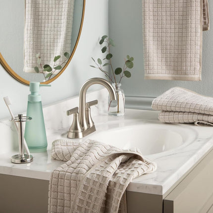 TOWN & COUNTRY EVERYDAY 4-Piece Textured Windowpane Hand Towel Set, 20x30-Inch, 100% Cotton, Plush & Absorbent 550GSM, Beige