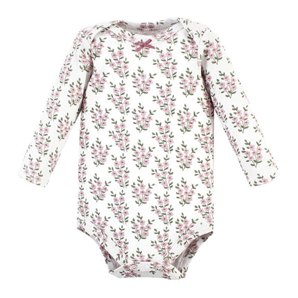 Hudson Baby Unisex Baby Unisex Baby Cotton Long-sleeve Bodysuits, Plum Wildflower, Preemie, Plum Wildflower 5 Pack, Preemie