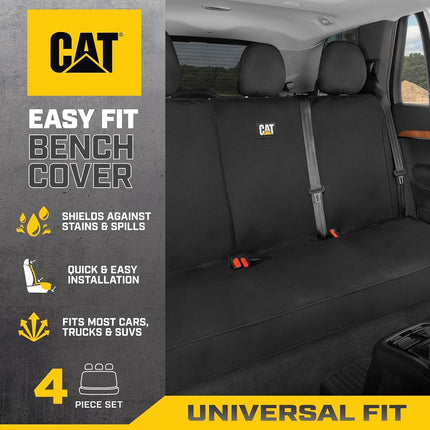 Caterpillar EasyFit Back Seat Cover for Cars Trucks SUV, Split Bench Rear Protector with Neoprene Padding, Water-Resistant Adjustable Dogs, Durable Interior Cover in Black