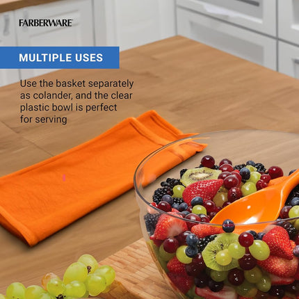 Farberware Easy to use pro Pump Spinner with Bowl, Colander and Built in draining System for Fresh, Crisp, Clean Salad and Produce, 6.6 Quart, Green
