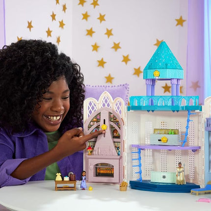 Disney Wish Rosas Castle Dollhouse Playset with 2 Posable Mini Dolls, Star Figure, 20 Accessories, Light-Up Projection Dome & More, HPX38