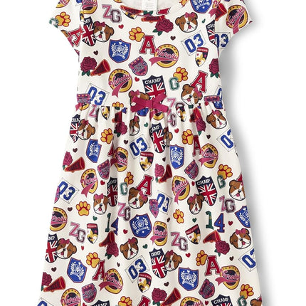 Gymboree Girls' and Toddler Short Sleeve Casual Printed Dresses, Prep School, 2T