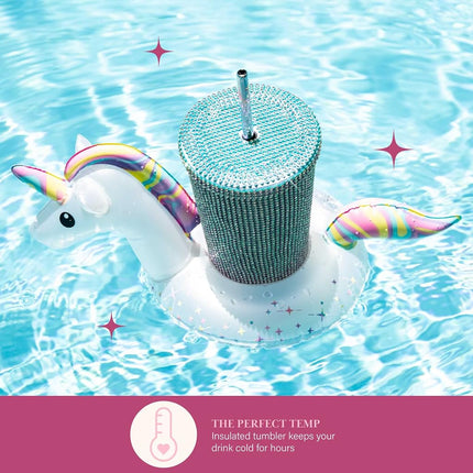 Paris Hilton Diamond Bling Water Tumbler with Lid and Straw, Vacuum Insulated Stainless Steel, Bedazzled with Over 3700 Rhinestones, 16.9-Ounce, Blue