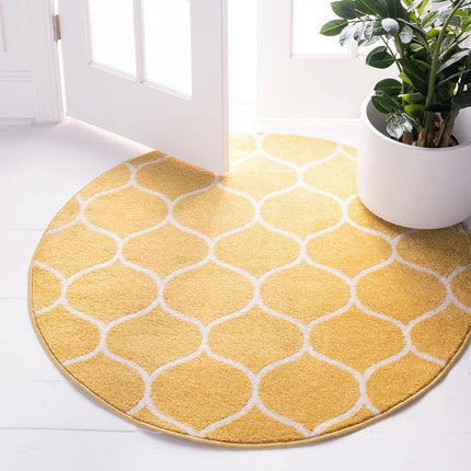 Unique Loom Trellis Frieze Collection Area Rug - Rounded (3' Round, Yellow/Ivory)