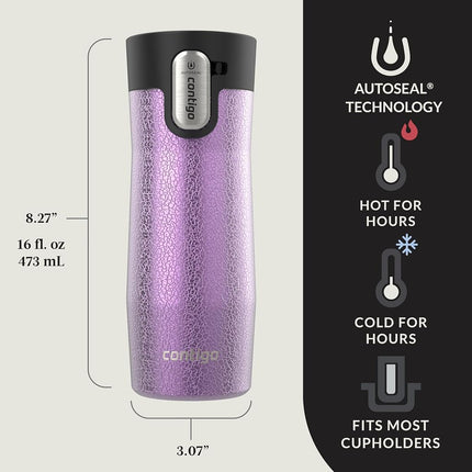 Contigo® AUTOSEAL® West Loop Tasse de voyage isotherme en acier inoxydable avec couvercle facile à nettoyer, 473 ml, lot de 2