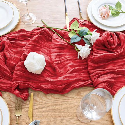 Wokceer Cheesecloth Table Runner Red 10FT Boho Gauze Runner, 6 Pack