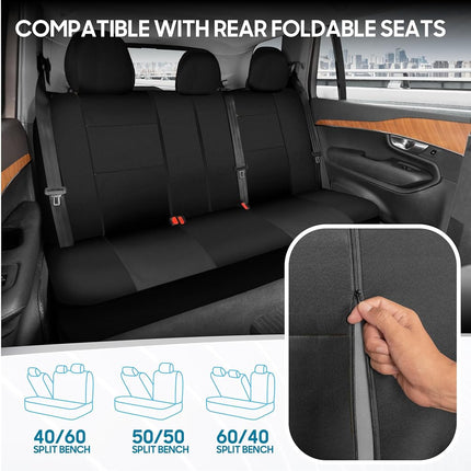 BDK PolyPro Fundas para Asientos de Coche Negras Juego Completo con Alfombrillas de Moqueta a Juego - Fundas de Asientos de Automoción para Coches Camionetas SUV - Incluye Funda para Asiento Trasero Abatible - Accesorios Interiores para Coche