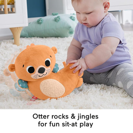 Fisher-Price Baby Toy 2-in-1 Rockin’ Tummy Time Otter Plush Sensory Activity with Soft Book for Newborn Play Ages 0+ Months, HXG96