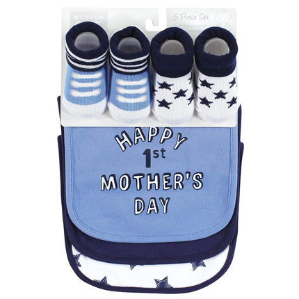 Hudson Baby Juego de babero y calcetines de algodón unisex para bebé, para el Día de la Madre y el Padre, talla única