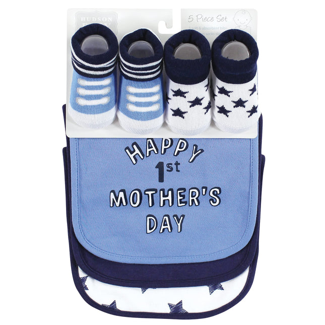Hudson Baby Unisex Baby Cotton Bib and Sock Set, Boy Mothers Fathers Day, One Size