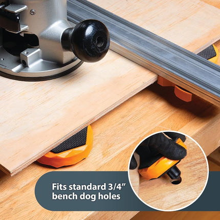 POWERTEC 72128 36 Inch Double-Cut Profile Universal T-Track with Predrilled Mounting Holes, with T Track & Work Bench Stops Plus Work Grippers and Finishing Cone - Bench Dog Cookies Fit 3/4" Dog Hole