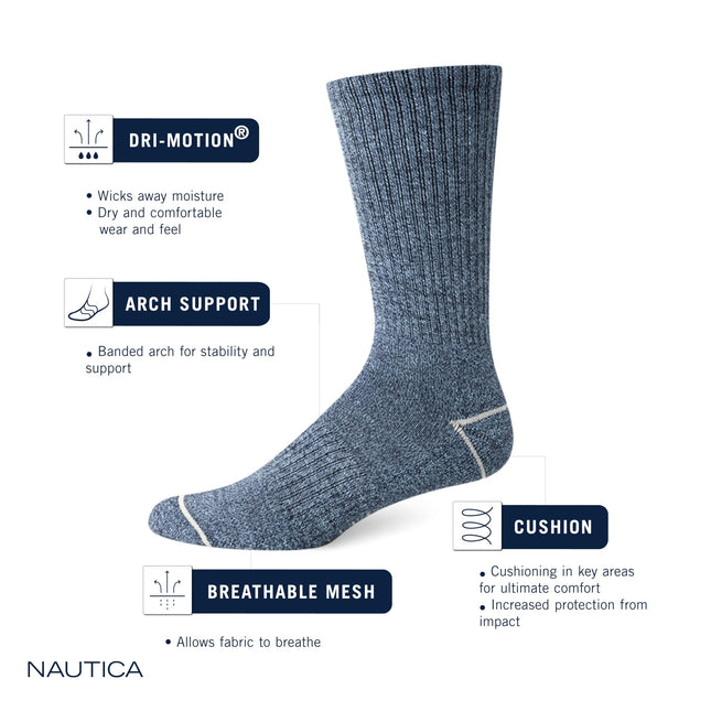 Calcetines de tripulación cómodos y livianos para hombre Nautica (paquete de 10), negro/gris, 6-12.5