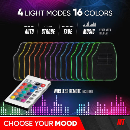 Motor Trend BrightLights™ LED Car Mats, Set of 2 - RGB Floor Mats for Cars, Carpet Car Floor Mats with LED Lights for Car Truck Van SUV, Universally Sized for Most Vehicles