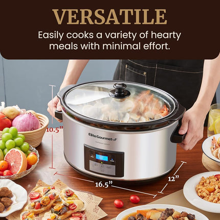 Elite Platinum MST-900D Maxi-Matic 8.5 Quart Digital Programmable Slow Cooker with Timer, Stainless Steel
