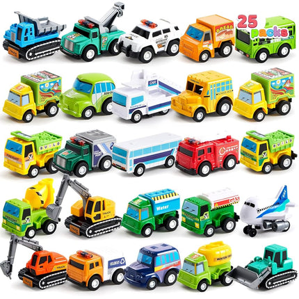 JOYIN 25 Pieces Pull Back Cars and Trucks Toy Vehi