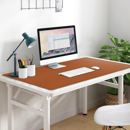 Vyaaa Desk Mat on top of Desks, 160 x 80cm PU Leather Desk Mat, Large Desk Blotter Pad for Office, Home, Gaming, Computer, Laptop, Keyboard and Mouse - Light Brown