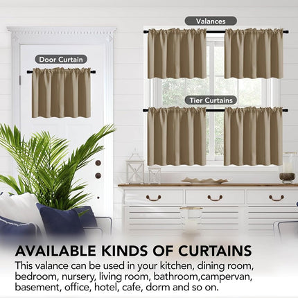 Deconovo Short Blackout Curtains Panels for Bathroom/Kitchen - Thermal Insulated Rod Pocket Room Darkening Drapes, Noise-Reducing Curtains, 52W x 24L Inch, Taupe, 2 Panels