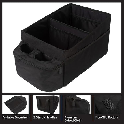 Stalwart Backseat Car Organizer - Collapsible Car Storage Box with Cupholders and Partitions for Front or Back Seat - Road Trip Essentials