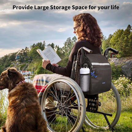 ZHCHG Wheelchair Bag, Wheelchair Backpack with Cup Holder, Wheelchair Bag to Hang on Back, Electric & Wheel Chair Accessories, Large Storage Bag for Walker Rollator