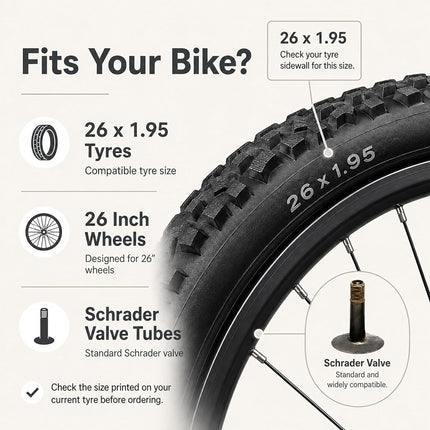 Eastern Bikes 26 Inch Bike Tyres Pair, 26 x 1.95 Mountain Bike Tyres with 2 Inner Tubes, 2 Rim Tapes & Tyre Levers, Schrader Valve
