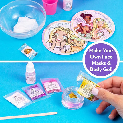 Barbie Cosmetic Case by Horizon Group USA, DIY Beauty Kit for an at-Home Spa Day, Create Your Own Face Sheet Masks, Nail Art & Body Glitter, Includes Reusable Storage Case with Removable Tray
