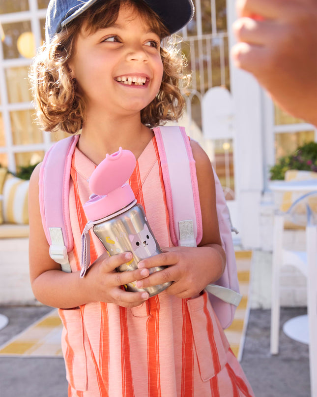 Skip Hop Toddler Sippy Cup with Straw, Holds 12 oz. Stainless Steel Straw Bottle, Besties Squad, Cat