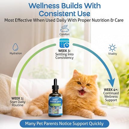 Pet Wellbeing - Kidney Support Gold for Cats - Natural Support for Feline Kidney Health - 2oz (59ml)