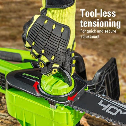 Greenworks 40V 12" Cordless Compact Chainsaw (Great for Storm Clean-Up, Pruning, and Camping), 2.0Ah Battery and Charger Included