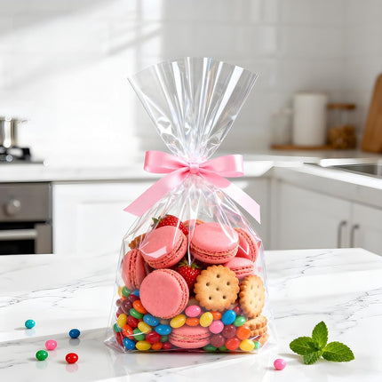 Cello Cellophane Treat Bags,200 PCS 7x13 Inches Clear Pastic Gift Bags with Twist Ties,Party Favor Bags