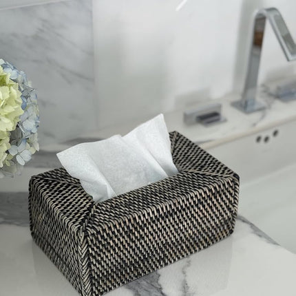 KOUBOO Loma Rectangular Rattan Tissue Box Cover - Kleenex Tissue Boxes, Tissue Box Holder, Decorative Box, Kitchen, Bedroom, Office (Black Wash)