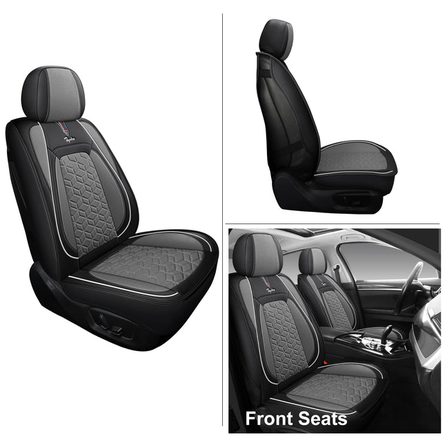 Tapha Executive Leatherette Car Seat Cover & Cushion Set, Breathable and Water-Resistant, Universal Fit for Car SUV & Truck (Front Seats Only, Black & Grey) (TAP-01-A3)