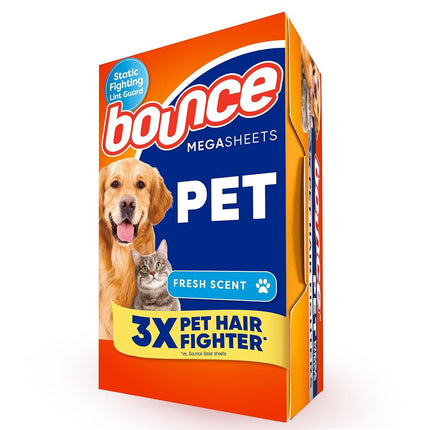 Bounce Pet Hair and Lint Guard Mega Fabric Softener Dryer Sheets with 3X Pet Hair Fighters, Fresh Scent, 180 Count