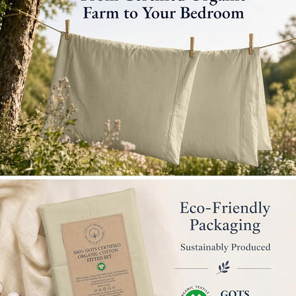 LANE LINEN King Fitted Sheet, 100% Organic Cotton, 3-Piece Set (1 Fitted Sheet,2 Pillowcases), Percale Weave, Ultra Soft, Breathable,Fits Mattress Upto 15" Deep - Linen (No Flat Sheet)