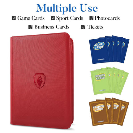Fabmaker 9 Pocket Trading Card Binder - 360 Pockets, Premium PU, Durable Book With Zipper, Side Loading Folders for MTC, TCG, Game and Sports Cards - Red