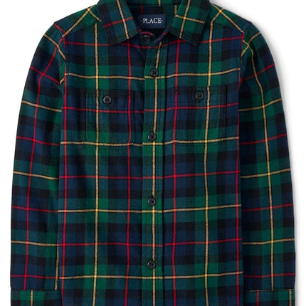The Children's Place Boys' Long Sleeve Plaid Flannel Button Up Shirt, Red Cane Plaid, X-Large