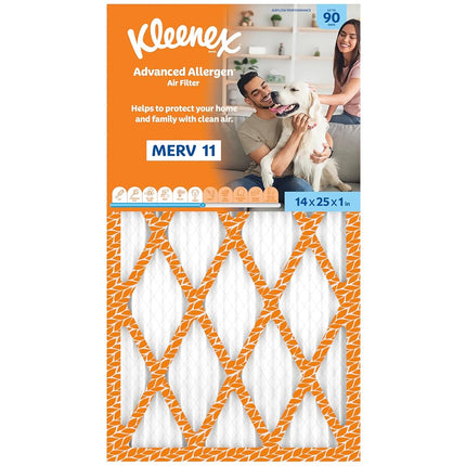 Kleenex Advanced Allergen Air Filter 14x25x1 Inches - 11 MERV RATING (4-Pack)