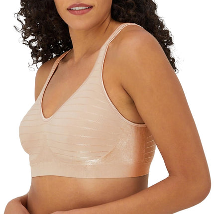 Bali Women's Wireless, Comfort Revolution Seamless T-Shirt Bra, ComfortFlex Fit, Moisture-Wicking, Evening Blush Stripe, L