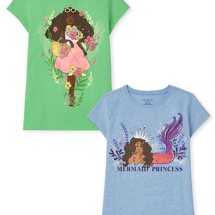 The Children's Place Camisetas gráficas de manga corta de gamer para niños, paquetes múltiples, sirena princesa/flores para niñas, talla XXG