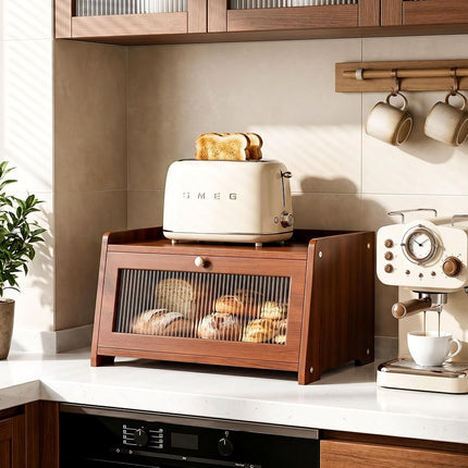 Wooden Bread Box for Kitchen Countertop with Clear Acrylic View Window