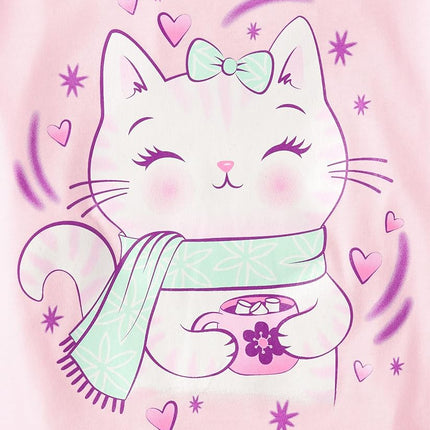 Lot de t-shirts graphiques quotidiens à manches longues assortis pour filles The Children's Place, ère cacao chaud/tasse chat, grande taille