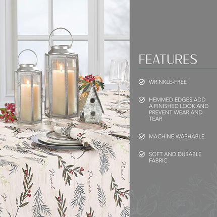 Elrene Home Fashions Holiday Tree Trimmings Wrinkle Resistant Fabric Tablecloth, Christmas, 60"X120", Oblong