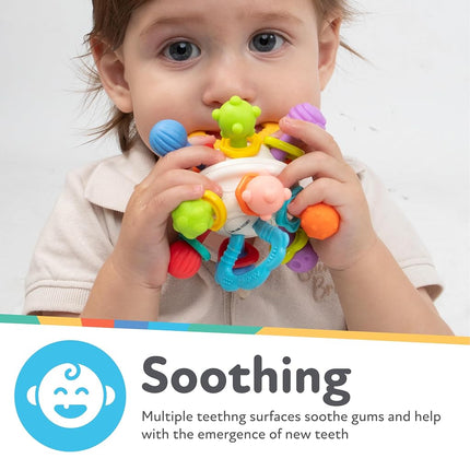 Nuby Twist Ball with Rattle and Bright Colours - Sensory Toy - Promotes Fine Motor Skills - From 3 Months