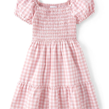 The Children's Place Girls' Short Sleeve Fashion Dress, Pink Gingham Puff Sleeve, XX-Large