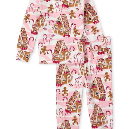 Pijamas navideños a juego The Children's Place Family, ajuste ceñido 100% algodón, para adultos, niños grandes, niños pequeños, bebés, pan de jengibre rosa, talla 5T