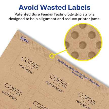 Avery Kraft Brown Square Labels with Sure Feed, 1.5" x 1.5", 1,000 Kraft Brown Labels, Print-to-The-Edge, Laser/Inkjet Printable Labels