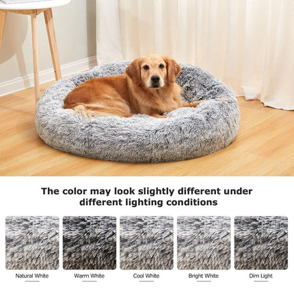 Bedfolks Calming Donut Dog Bed, 91CM Round Fluffy Dog Beds for Large Dogs, Anti-Anxiety Plush, Machine Washable Pet Bed (Dark Grey, Large)