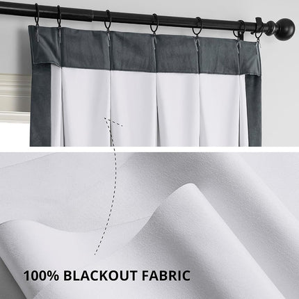 HPD Half Price Drapes Velvet Blackout Curtains/Drapes - 120 Inches Long 1 Panel Blackout Curtain Signature Pleated for Living Room & Bedroom - 25W X 120L, Distance Blue Grey